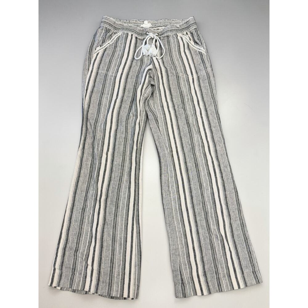 Jolt Striped Linen Blend Pants Wide Leg Drawstring Beach Boho Size 7/28